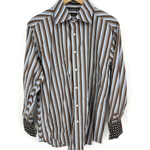 Robert Graham Flip Cuff Striped Cotton Button Up Shirt Size L